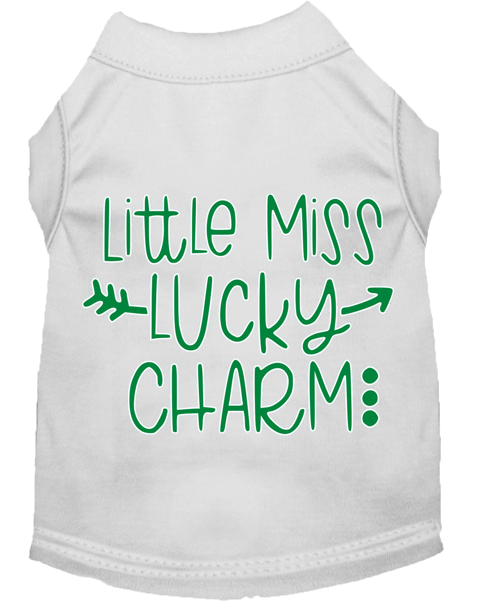 Little Miss Lucky Charm Screen Print Dog Shirt White Lg
